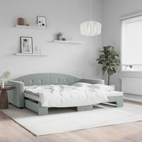 istraukiama sofa lova - Sofa-lova vidaXL, 90x190 cm, šviesiai pilka, su ištraukiama dalimi - 2 nuotrauka