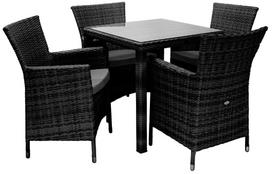 Lauko baldų komplektas Home4you Wicker, juodas, 4 vietų