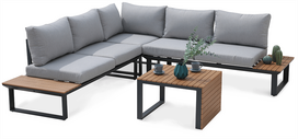 Lauko baldų komplektas Focus Garden Pasadena, pilkas/medžio/tamsiai pilka, 4 vietų