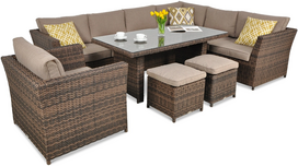 Lauko baldų komplektas Focus Garden Moniz Dining Plus, rudas, 7-8 vietų