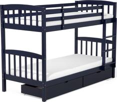 Beliani dviaukštė lova su mediniais stalčiais 90 x 200 cm mėlyna REVIN