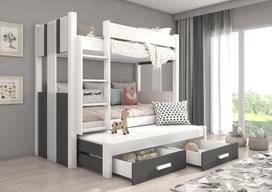 Dviaukštė lova ADRK Furniture Artema su čiužiniais, 90x200 cm, balta/pilka