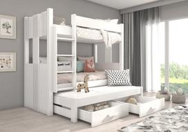 Dviaukštė lova ADRK Furniture Artema su čiužiniais, 80x180 cm, balta