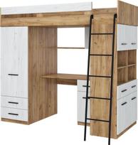 Dviaukštė lova Meblocross Level P, 90x200 cm, ruda/balta