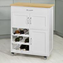 balta spintele su ratukais - SoBuy FKW45-WN Virtuvinė spintelė ant ratukų, balta/ruda (White/Brown) - 1 nuotrauka