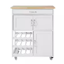 balta spintele su ratukais - SoBuy FKW45-WN Virtuvinė spintelė ant ratukų, balta/ruda (White/Brown) - 2 nuotrauka