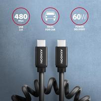 usb type c charging cable - Axagon Data and charging USB 2.0 cable 1.1 m long. PD 60W, 3A. Black twisted. - 2 nuotrauka