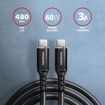 usb type c charging cable - Axagon Data and charging USB 2.0 cable length 1 m. 3A. PD 60W, 3A. Black braided. - 2 nuotrauka