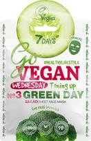 Tonizuojanti lakštinė veido kaukė trečiadieniui, 7 Days GoVegan, 25 g
