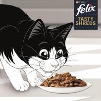 felix kaciu slapias - Šlapias kačių maistas Purina Tasty Shreds, kalakutiena/antiena, 0.080 kg, 4 vnt. - 1 nuotrauka