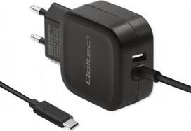 Qoltec Adapter USB x2/USB-C/Euro Plug Black