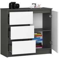 komoda akord - Komoda Akord K80 Jerry 1D 3SZSZ, pilka/balta - 2 nuotrauka