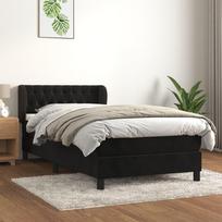 Lova vidaXL, 100x200 cm, juoda (Black) su spyruoklėmis ir čiužiniu, aksomas