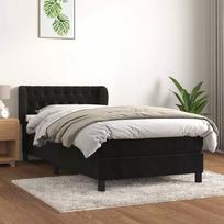 miegamojo lova 100x20 - Lova vidaXL, 100x200 cm, juoda (Black) su spyruoklėmis ir čiužiniu, aksomas - 2 nuotrauka