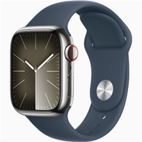 Apple Watch Series 9 GPS + Cellular 41mm Silver Stainless Steel / Storm Blue Sport Band - M/L