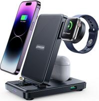 iphone pakrovejas ikroviklis - Joyroom JR-WQS02 4-in-1 belaidis įkroviklis sulankstomas, juodas (Black) - 1 nuotrauka
