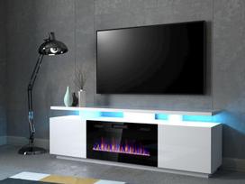 elektriniai zidiniai - Cama Meble RTV EVA spintelė su elektriniu židiniu, balta (White), 180x40x52 cm - 1 nuotrauka