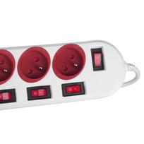 Maclean MCE204 Maitinimo juosta 5 lizdai su jungikliais, 250 V, 10 A, 1.5 m, Raudona/Balta (Red/White)