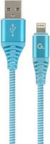 Gembird USB To Lightning Premium Cotton Braided Cable Blue / White 1 m