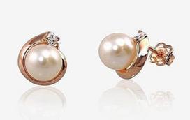 Diamond Sky 14K Red Gold Pearl Earrings Galos IV Solid Gold 585
