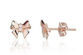Diamond Sky 14K Red Gold Earrings Cute Bow-Knots Solid Gold 585