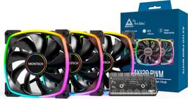 argb fan pack - Montech AX120 PWM ARGB 3pcs 120 mm Dėklo Ventiliatorius Juodas (Black) - 1 nuotrauka