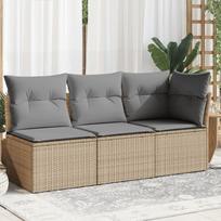 fotelis smelio spalvos - Lauko sofa VLX 3-Seater Garden Sofa With Cushion 310213, pilka/smėlio - 1 nuotrauka