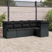 lauko baldai - Lauko baldų komplektas VLX Garden Sofa Set Poly Rattan, juodas, 3-5 vietų - 1 nuotrauka