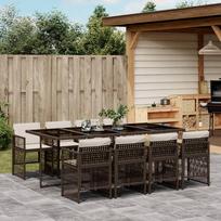 lauko baldu 9 vietu - Lauko baldų komplektas VLX 9 Piece Lounge Set With Cushions, kreminės spalvos/rudas, 9 vietų - 1 nuotrauka