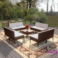 lauko baldu 9 vietu - Lauko baldų komplektas VLX 9 Piece Lounge Set With Cushions, kreminės spalvos/rudas, 9 vietų - 3 nuotrauka