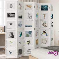 vidaXL Kambario pertvara, 6 segmentai, balta, paulovnijos mediena