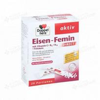 DOPPELHERZ AKTIV IRON-FEMIN DIRECT, miško uogų skonio, nuo 14 m., 20 pakelių