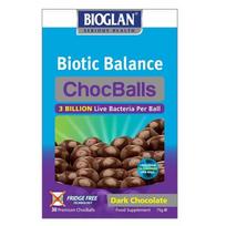 BIOGLAN BIOTIC BALANCE CHOCBALLS, juodojo šokolado skonio, 30 kramtomųjų tablečių