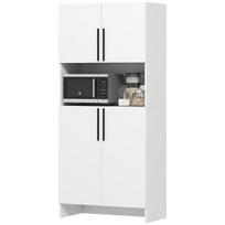 spintele mikrobangu - HOMCOM Virtuvės spintelė, aukšta su mikrobangų krosnelės lentyna, 79x40x175 cm, Balta (White) - 2 nuotrauka