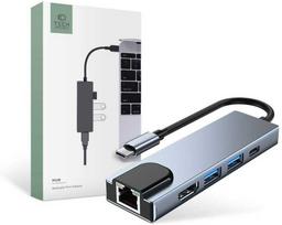 usb to hdmi adapter - Tech-Protect V3-HUB 5in1 USB-C to 2xUSB-A 3.0 + HDMI + USB-C + LAN RJ45 Adapteris Pilkas (Gray) - 1 nuotrauka