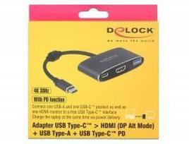 hdmi type c laidas - Delock USB Type-C to HDMI female + USB Type-A + USB Type-C 62991 - 1 nuotrauka