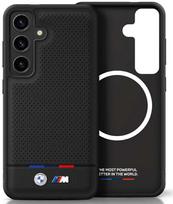samsung s25 originalus deklas - BMW "Leather Tricolor Stripe with MagSafe Galaxy S25" Black - 1 nuotrauka