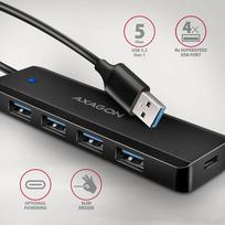 usb c cable 20cm - Axagon HUE-C1A 4 prievadų USB šakotuvas 5Gbps Travel, USB-C maitinimo įvestis, A tipo 19 cm laidas, USB-C papildomas maitinimo šaltinis - 2 nuotrauka
