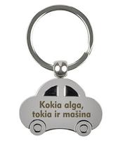 Graviruotas raktų pakabukas "Kokia alga, tokia ir mašina."