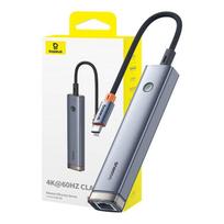 usb c hdmi adapteris - Baseus UltraJoy 5-Port HUB AIR Type-C - HDMI / USB 3.0 x2 / PD / RJ45 (Pilkas - Gray) - 2 nuotrauka