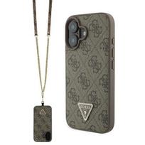iphone 16 deklas su dirzeliu - Guess "Leather Metal Logo Strass Crossbody Case for iPhone 16 6.1" Brązowy (Brown) - 1 nuotrauka