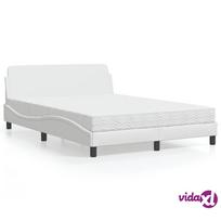 vidaXL Lova su čiužiniu, balta (White), 120x200 cm, dirbtinė oda