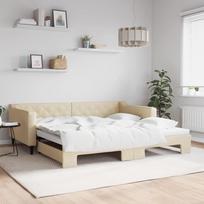 vidaXL Lova su ištraukiama dalimi, kreminė (Cream), 100x200 cm, audinys