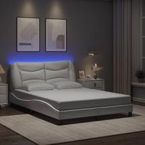 vidaXL Lovos rėmas su LED, balta (White), 140x200 cm, dirbtinė oda
