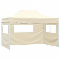 vidaXL Sulankstoma palapinė su 3 sienomis, kreminė (Cream), 3x4m, plienas
