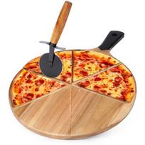 pjautuvai - Excellent Houseware KO-101001900, apvali medinė pjaustymo lenta picai su peiliu, 30 cm - 1 nuotrauka