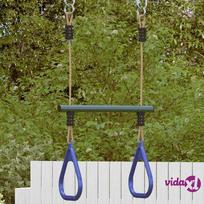 ziedas supynei - vidaXL Vaikiška trapecijos juosta su gimnastikos žiedais, mėlyna/žalia - 2 nuotrauka
