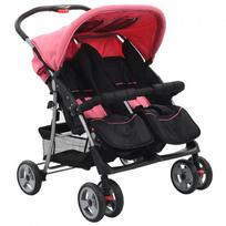 vidaXL Vaikiškas vežimėlis dvynukams, Rožinė/Juoda (Pink/Black)