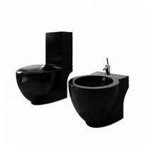 vidaXL 270060 Tualeto ir bidė komplektas, juodas (Black)