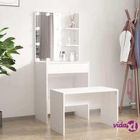 stalas 60 40 - vidaXL Kosmetinis staliukas su LED, baltas (White), 60 cm x 40 cm x 140 cm - 3 nuotrauka